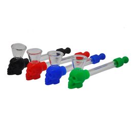 New Arrival Multi Colours Silicone Skull Glass Pipe Hand Pipe Smoking Glass Tube Cigarette Water Pipe with Screen