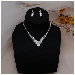 Necklace Earrings Set Luxurious Necklaces Dangling Bride Droplet Jewellery 2 Pieces With Glittering Zircon For Banquet Gown Dresses Skirts