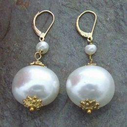 Dangle Earrings Fashion White Round Sea Shell Pearl Gold Jewelry CARNIVAL VALENTINE'S DAY Party