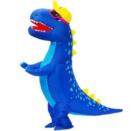 Adult Blue T-Rex Inflatable Dinosaur Costume Cartoon Anime Funny Mascot Christmas Halloween Party Cosplay Dress Prop Role-playing Suit