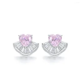Stud Earrings ZOCA Fahion Design S925 Sterling Silver Ruby Sapphire Pink CZ Fan For Women Birthday Party Gift Jewelry