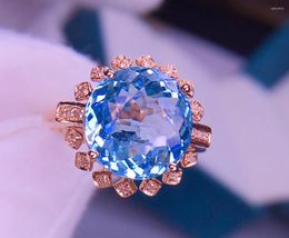 Cluster Rings E422 Aquamarine Ring Fine Jewellery Pure 18K Gold Natural 5.8ct Blue Gemstones For Women Birthday Presents