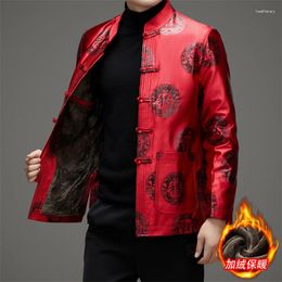 Ethnic Clothing Traditional Chinese For Men Year Hanfu Tang Suit KungFu Printed Satin Fleece Winter Cotton-padded Coat