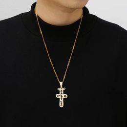 Punk Hip Hop Cross 3A Zircon Pendant Personality Hip hop rap 18K gold plated necklace for men and women
