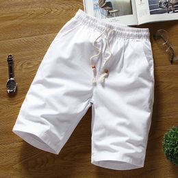 Men's Shorts Summer cotton shorts for men large size Solid Colour shorts male / White Straight loose men's breathable elastic waist shorts 230414