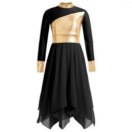 Stage Wear 6-16Y Girls Lyrical Dance Performance Dress Ballroom Classical Dancing Costume Long Sleeve Dresses Dancewear For Church Choir