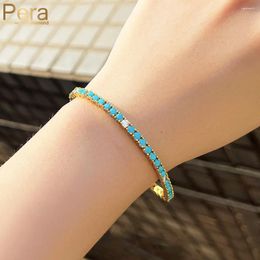 Link Bracelets Pera Chic Gold Colour Turquoises LIght Blue CZ Stone Tennis Chain Thin For Ladies Birthday Jewellery Party Gift B250