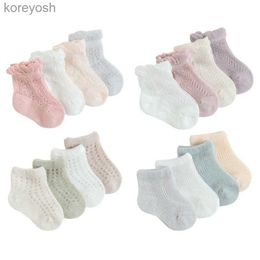 Kids Socks 4 Pairs/Lot New Baby Mesh Thin Newborn Combed Cotton Boneless Soft Summer Baby For GiftL231114