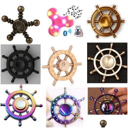 Decompression Toy Diy Pirate Rudder Brass Hand Spinner Tri Fidget Led Bluetooth Finger Focus Edc Adhd Autism Spinning Top Spinners G Dhf0R