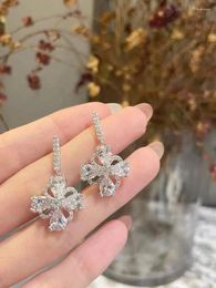 Dangle Earrings Luxury Snowflake Simulated Diamond Drop 925 Sterling Silver For Women Engagement Jewellery Lovely Girl Gift