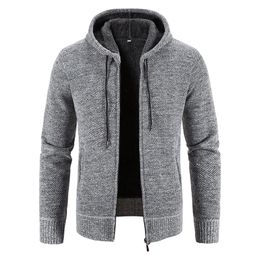 Mens Jackets Winter Thick Cardigan Sweater Zipper Hooded Fashion Warm Slim Fit Knitted Male Fleece Hoodies Coats Men M4Xl 231113