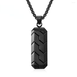 Chains Geometric Vertical Bar Pendant Bevelled Tyre Pattern Hip-hop Retro Stainless Steel Necklace For Men