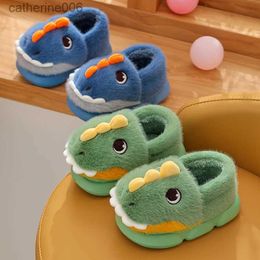 Slipper Cute Cartoon Dinosaur Children Plush Slippers Soft Sole Non-slip Winter Warm Baby Boys Girls Indoor Home Heel Wrap Cotton ShoesL231115