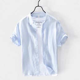 Men's Casual Shirts Thin Men's Cotton Linen Shirt Summer Short-sleeved Fashion Lapel Solid Color Comfortable Male Clothing Top Coat