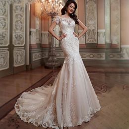 Lace Mermaid Wedding Sweetheart Ruffle Royal Sweep Train Bride Dress Beading Plus Size Formal Bridal Gown Robes Mariee Vestidos De Fiesta 403