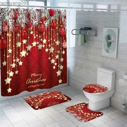 Shower Curtains Christmas Boll Shower Curtain Print Snowman Bath Mat Set Waterproof Carpets Christmas Tree Bath Curtains Toilet Rugs R231114