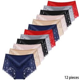 Women's Panties 12 pieces transparent panties lace women's underwear sexy briefs comfortable breathable Lingerie soft plus size M- 4XL 5XL 230414
