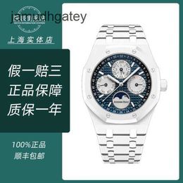 Ap Swiss Luxury Watch Royal Oak Series 26579cb White Ceramic Perpetual Calendar Function Automatic Mechanical Men's Watch 41mm Warranty