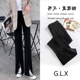 Women's Pants Spring Style Suit High Waist Straight Tube Loose Vertical Feeling Casual Slit Floor Dragging Wide Leg