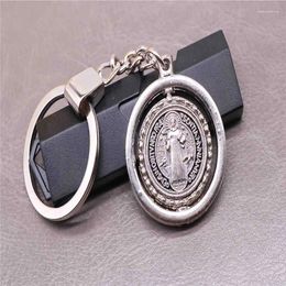 Keychains Classic Rotary St. Benedict's Cross Key Chain Car Motorcycle Orb Jewelry Jesus Rotating Keychain Keyring