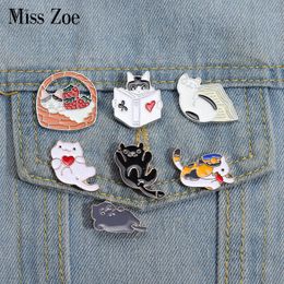 Cats Daily Enamel Pins Custom Littel Kitten Brooches Lapel Badges Cartoon Lazy Animal Jewelry Gift for Kids Friends