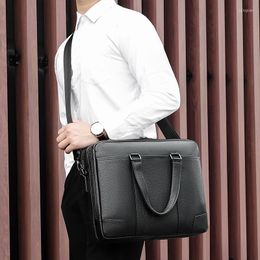 Briefcases Business Leather Men's Handbag 14 Inch Computer Bag Shoulder Messenger Briefcase