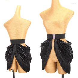 Stage Wear Latin Dance Skirt Women Black Sequin Tassel Girdle Elastic Belt Cha Rumba Samba Clothes Accessories