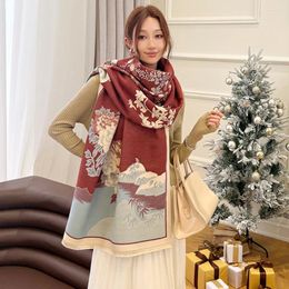 Scarves Fashion Women Scarf Chinese Style Cashmere Shawl Long Printed Thickness Neckerchief Winter Warm