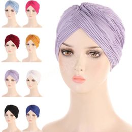 Knot Pleated Women Muslim Hijab Chemo Caps Inner Hat Underscarf Hair Loss Bonnet Headwrap Turban Beanies Head Scarf Cover