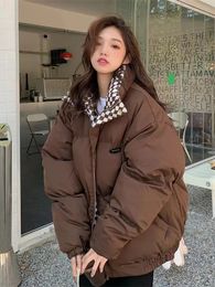 Women Down Parkas Winter Cotton Kurtka Kobiety zamek błyskawiczny luźny płaszcz żeńska solidna zagęszczanie ciepło puffer kurtki czarne białe 231114