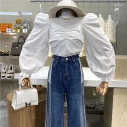 Women's Sweaters Brand Original Design Square Neck Pleated Bubble Long Sleeve Shirt Gentle Fan Xian Thin Wood Ear Foreign Style Top