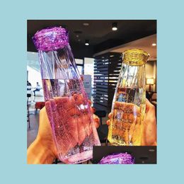 Water Bottles Crystal Glass Bottle Drinkware Creative Gemstone Clear Cup Travel Sports My 500Ml Christmas New Year Prsents Drop Deli Dhc89