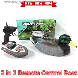 Electric/RC Animals 2 in 1 Animal RC Toys Greenhead Duck Remote Control Boats 15km/h Waterproof Hunting Motion Ship Model Toys 2.4GHz RC Duck Boat Q231114