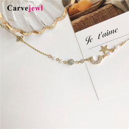 Link Bracelets Carvejewl Bracelet Cute Romantic Linked Pearls Moon Crystal Rhinestone Star Charm For Women Girl Jewelry Wholesale Chain