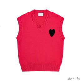 Amis Amiparis Sweater Knit Jumper Vest Sweat Fashion v Neck Sleeveless Winter Am i Paris Big Heart Coeur Love Jacquard Sweatshirts Amisweater 0mk4