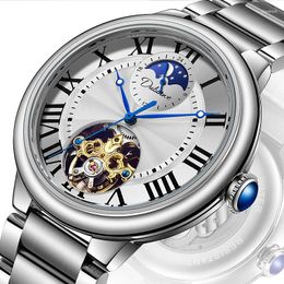 Wristwatches BOLYTE Moon Phase Dial Fashion WristWatch Men Automatic Mechanical Watch Starry Sky Stainless Steel Leather Watchband Male