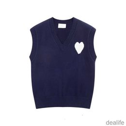 Amis Amiparis Sweater Knit Jumper Vest Sweat Fashion v Neck Sleeveless Winter Am i Paris Big Heart Coeur Love Jacquard Sweatshirts Amisweater Lg9v