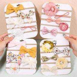 Hair Accessories 5Pcs/Set Solid Color Bows Headbands For Kids Girls Born Baby Headband Nylon Elastic Band Headwear Gifts