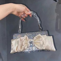 2023 New Silk Bow Beautiful Girl Full Diamond Women's Diamond Bag Set with Diamond Water Diamond Dinner Bag Party Handbag 231114