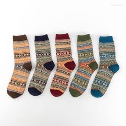 Men's Socks 5pair Autumn Winter Men Cotton Thicken Warm Harajuku Retro Fashion Casual Wool High Quality Wholesale Snow Sock