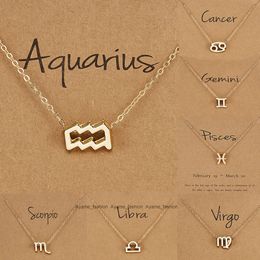 Birthday Gift Gold Plated 12 Zodiac Sign Pendant Card Charm Gold Chain Choker Astrology Necklace Jewellery For Women
