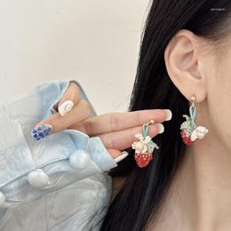 Stud Earrings 2023 Sweet Cute Red Strawberry Handmade Beaded For Women Design Sense Fresh