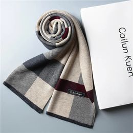 Scarves Fashion Classic Business Scarf Men Wool Soft Warm Thermal Muffler Casual Cashmere Knitted Shawl Male Autumn Winter No Box 231114