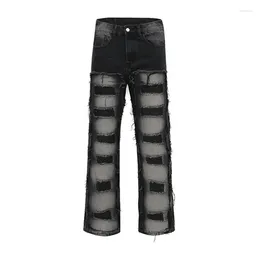Men's Jeans Y2k Straight For Men Streetwear Urban Hole Frayed Denim Trousers Unisex Loose Harajuku Hip Hop Casual Oversize Cargo Pants
