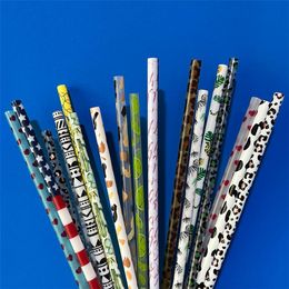 9inch Drinking Straws For 15oz tumbler Reusable Plastic Hard Straws 23cm in Long Coloured Leopard Cactus Glitter flamingo Cow Replacement Tumbler Straws