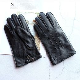 Five Fingers Gloves Winter Driving Leather Deerskin Men's Fashion Wool Lining Autumn Warmth Motorcycle Riding Driver Finger 231114