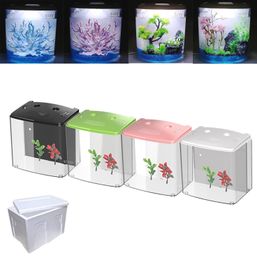 Aquariums Sunsun 5L Mini Fish With Water Filter Quiet Air Pump LED Ecology Portable Usb Nano Desktop Betta Goldfish 230414