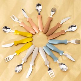 Cups Dishes Utensils Newborn Stainless Steel Children's Tableware Spoon Fork Knife Set Dessert Spoon For Kids Baby Gadgets Feeding Cutlery Baby Stuff AA230413