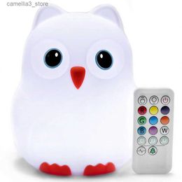 Night Lights Bird Owl LED Night Light Touch Remote Control 9 Colours Dimmable Timer Rechargeable Bedroom Silicone Lamp for Children Baby Gift Q231114