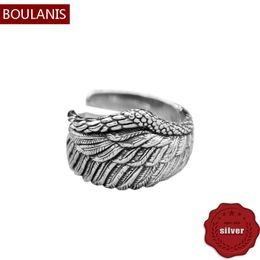 S925 Sterling Silver Ring Personalized Opening Fashion Feather Angel Wings Handcrafted Retro Simple Style Couple Jewelry Lover Gift